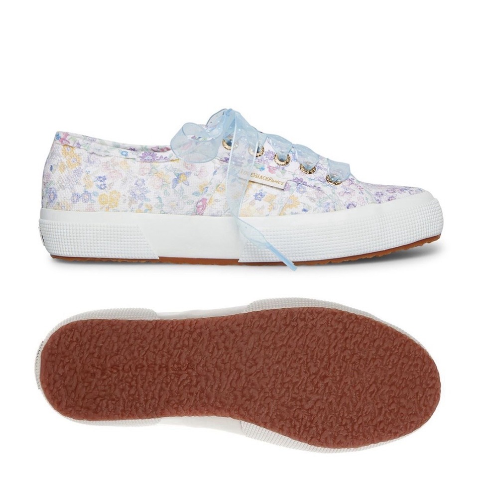 Superga x LoveShackFancy Collab Floral Ribbon Sneakers Size 37 / 6.5 Purple Blue